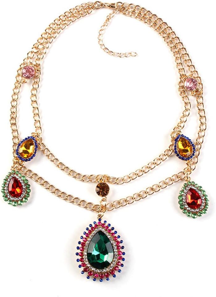 YoyoDong Fashion Classic Set Auger Multicolor Gem and Crystal Double Gold-plated Chain Necklace for Women