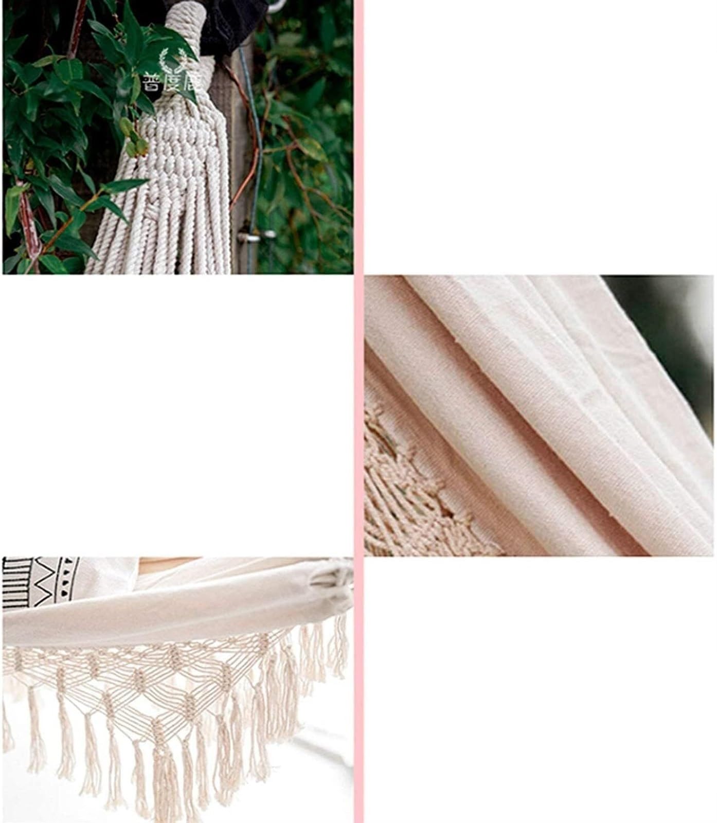 Hamak Ultralekki, Hammock 200x150 Cm Hamak Z Frędzlami Lina Huśtawka Płótno Solidna Smycz Fotel Bujany Na Zewnątrz Kryty Ogród na Kemping, na Zewnątrz(Black)
