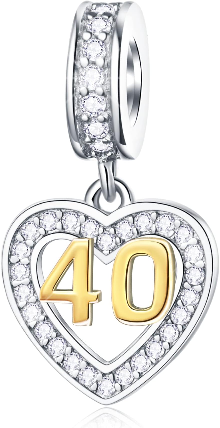 EMOSTAR 10 to 20 21 22 23 24 25 28 30 33 35 40 45 50 55 60 65 70 75 80 Birthday Charms fit European Anniversary Bracelet Necklace, Dangle 18K Golden Number Heart Pendant with CZ, for Women/Men