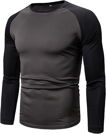 Mens Long Sleeve Shirts Classic Gym Workout Running T-Shirt Raglan Sleeve Color Block Lightweight Active Tee Tops