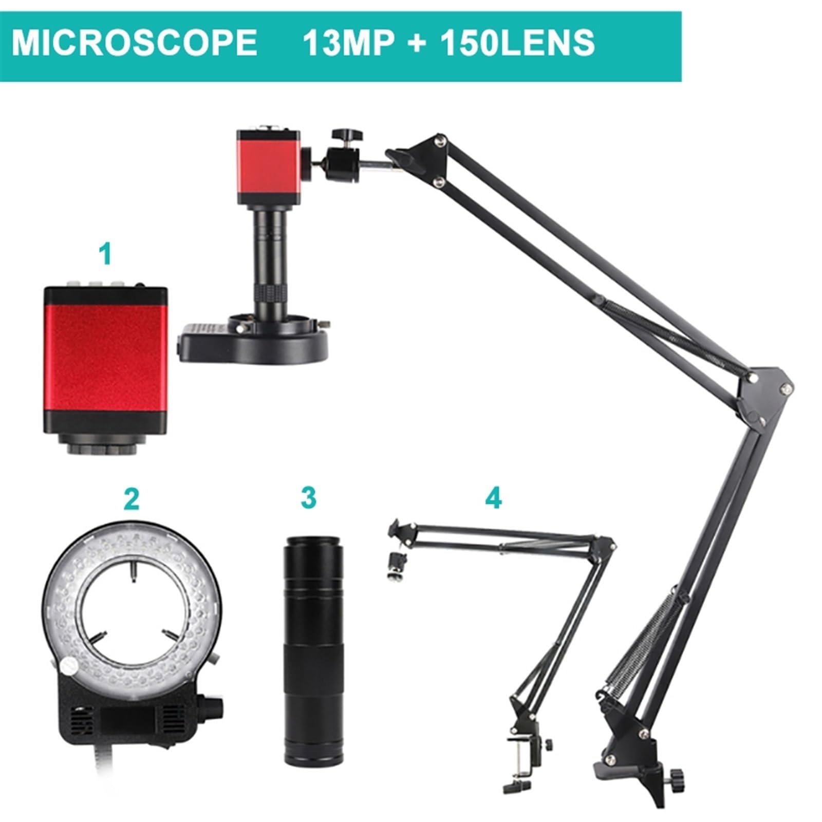 Microscopio Digital Industrial 4K 1080P For Soldar, Cámara HDMI VGA De 13MP, Zoom 1-150X, Lupa Lente Montaje C, Reparación HD NíTido Y Preciso