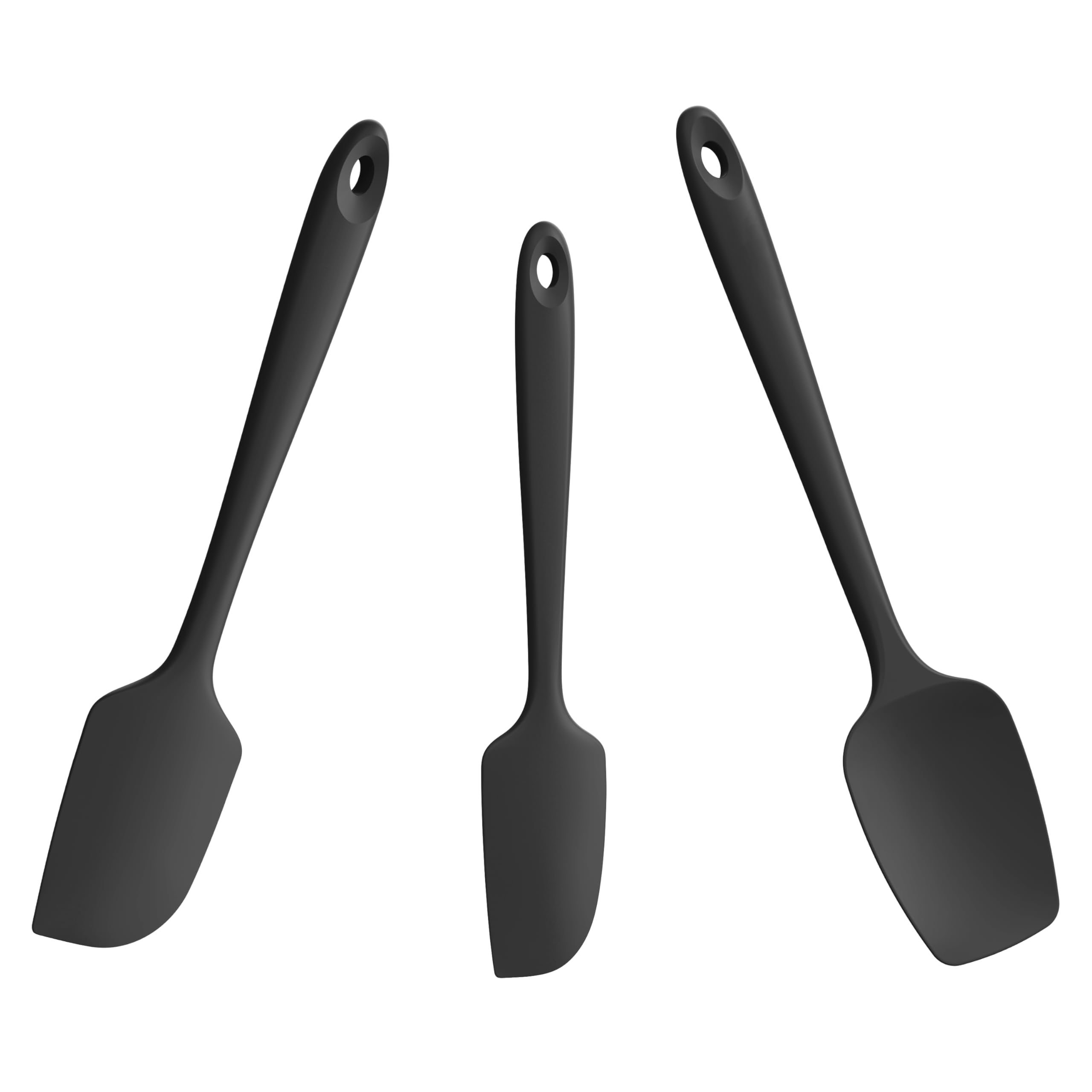 Doosu Silicone Spatula Scrapers Set of 3, 315℃ Heat Resistant Food Grade Rubber Baking Cooking Spoon Spatula Non-Stick Kitchen Utensils for Mixing Scraping Stirring Serving Folding (Black)