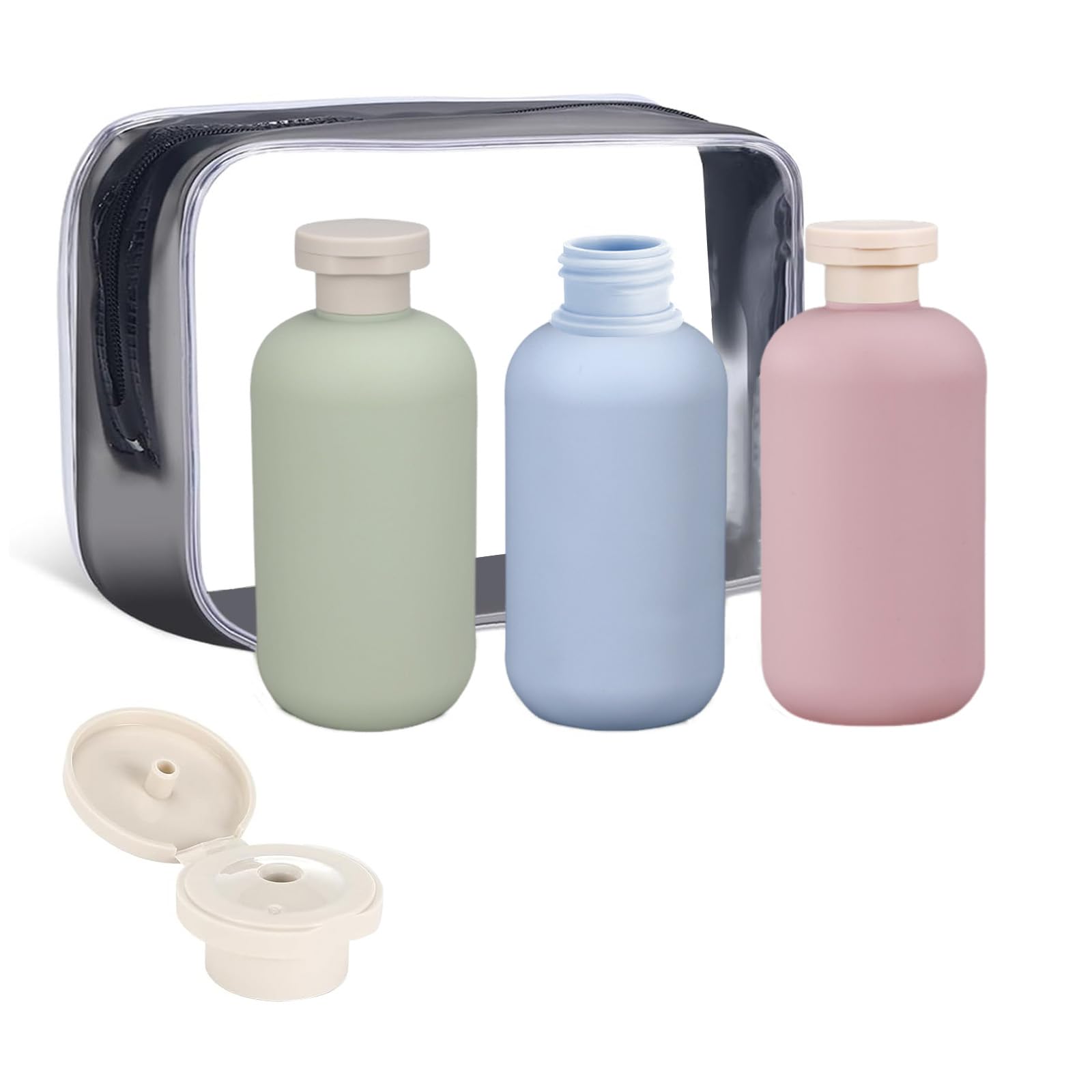 3 Pezzi Bottiglie da Viaggio in Silicone 300ml Contenitori da Viaggio Kit Viaggio Liquidi con Borsa da Toilette e Etichetta,Boccette da Viaggio per Shampoo e Balsamo Liquidi