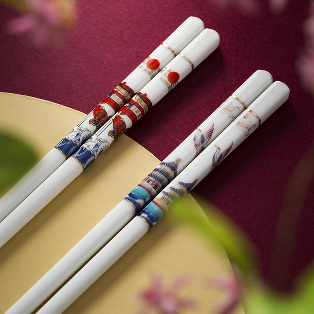 Coffret cadeau de baguettes en porcelaine japonaise, coffret cadeau de baguettes réutilisables lavables au lave-vaisselle avec étui, baguettes antidérapantes en céramique osseuse de haute qualité