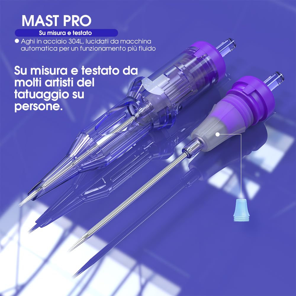 Mast Pro Aghi per Tatuaggi Professionale 20pezzi #08 0.25 0803RL Standard Round Liner Microblading Tattoo Needle Cartridge per Macchinetta Tatuaggi