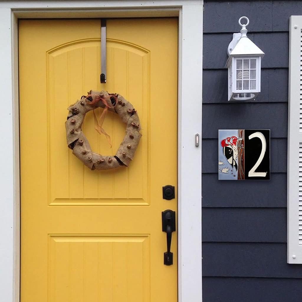 1pcs 0-9 Hand-Painted Ceramic House Number, 15cm/6inch Nordic American Style House Numbers Plaques, Door Plates Number Street Address Outdoor Sign (Color : Woodpecker)
