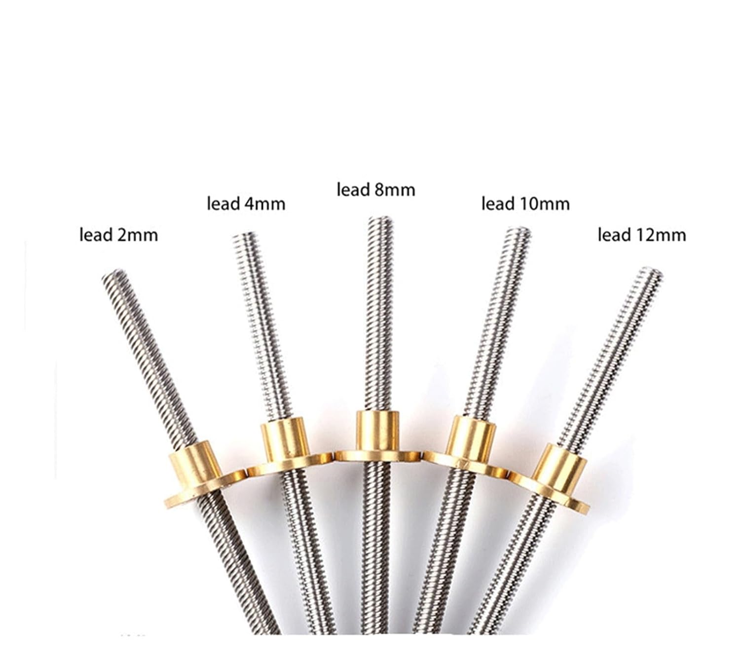5PCS 3D Printer T12 Lead Screw Length 200mm Pitch 2mm Lead 2mm 4 8 10 12mm trapezoidal Lead Screw with Copper nut(Picth 2mm Lead 8mm)