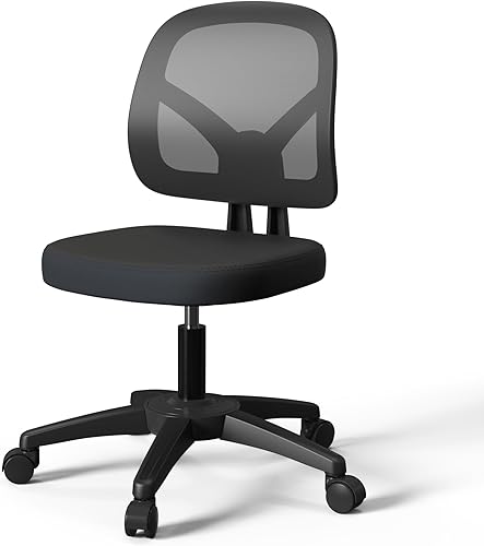 KOLLIEE Silla de oficina de malla sin brazos, silla de escritorio pequeña ergonómica sin brazos, silla giratoria negra para computadora con ruedas,