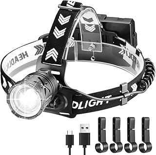 Garberiel LED Headlamp USB Rechargeable, 120000 Lumens Super Bright Zoom Headlamp Flashlight Head Lamp Waterproof Headlight with 3 Modes, Power Display for Camping, Hiking, Running