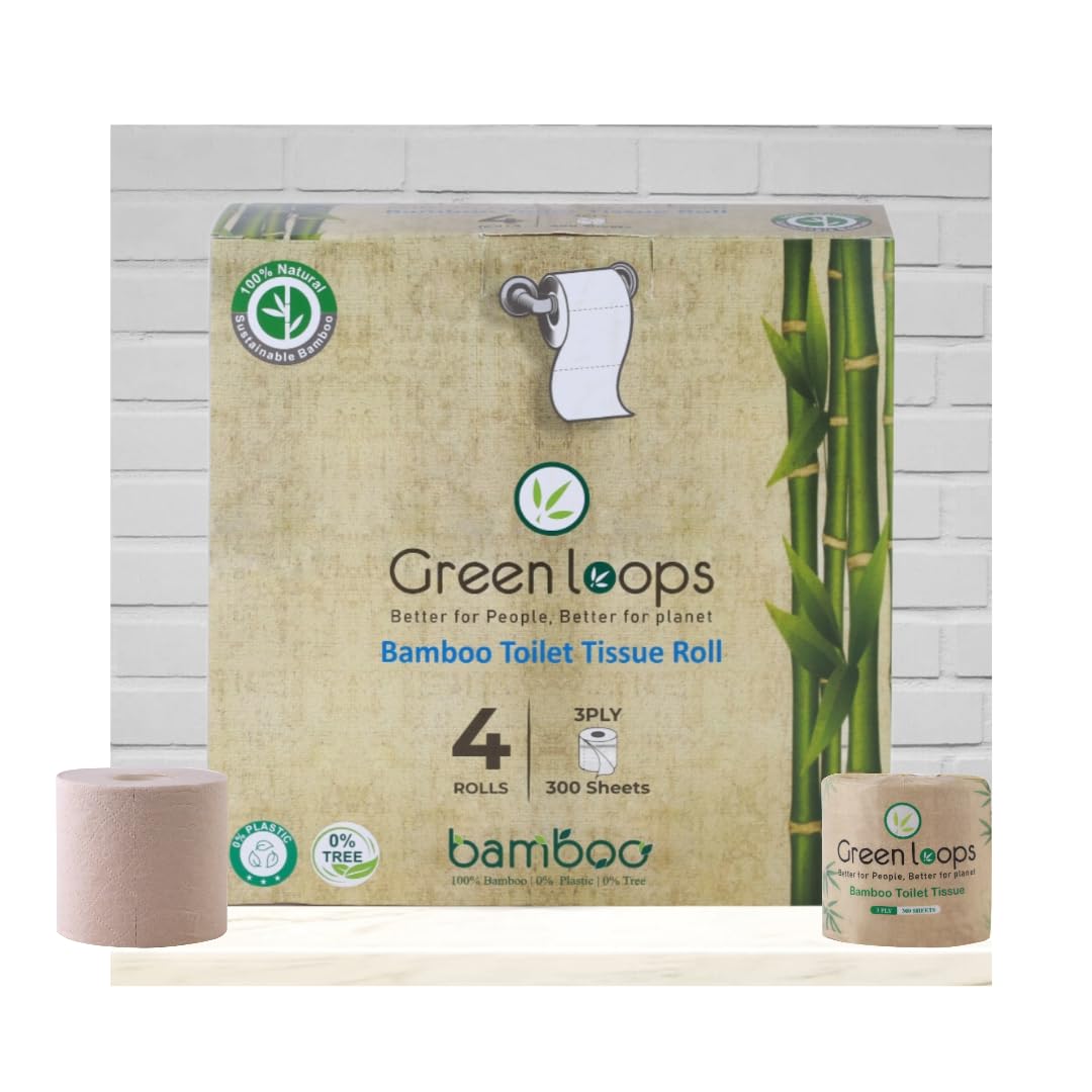 Green Loops Eco-Friendly 3Ply Toilet Paper Tissue Roll Pack of 4,300 Pulls/Roll, 100% Natural, Unbleached, OBA -BPA FREE (B0B8JZ81DP) Amazon Price History, Amazon Price Tracker