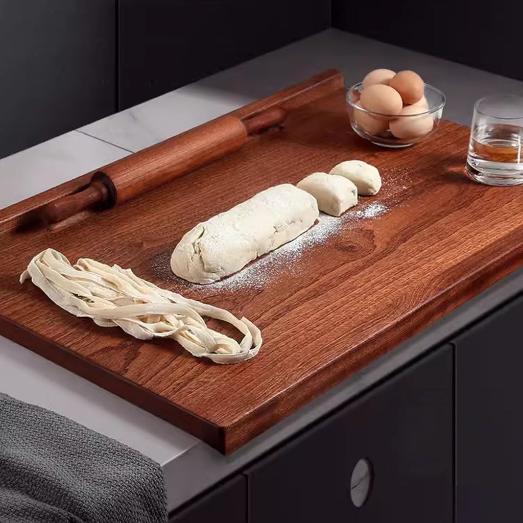Tabla grande de madera para amasar con labio, tabla de cortar reversible para bloque de carnicero, ideal para picar verduras, frutas, pastelería, queso y carne, acabado crudo de 70 cm