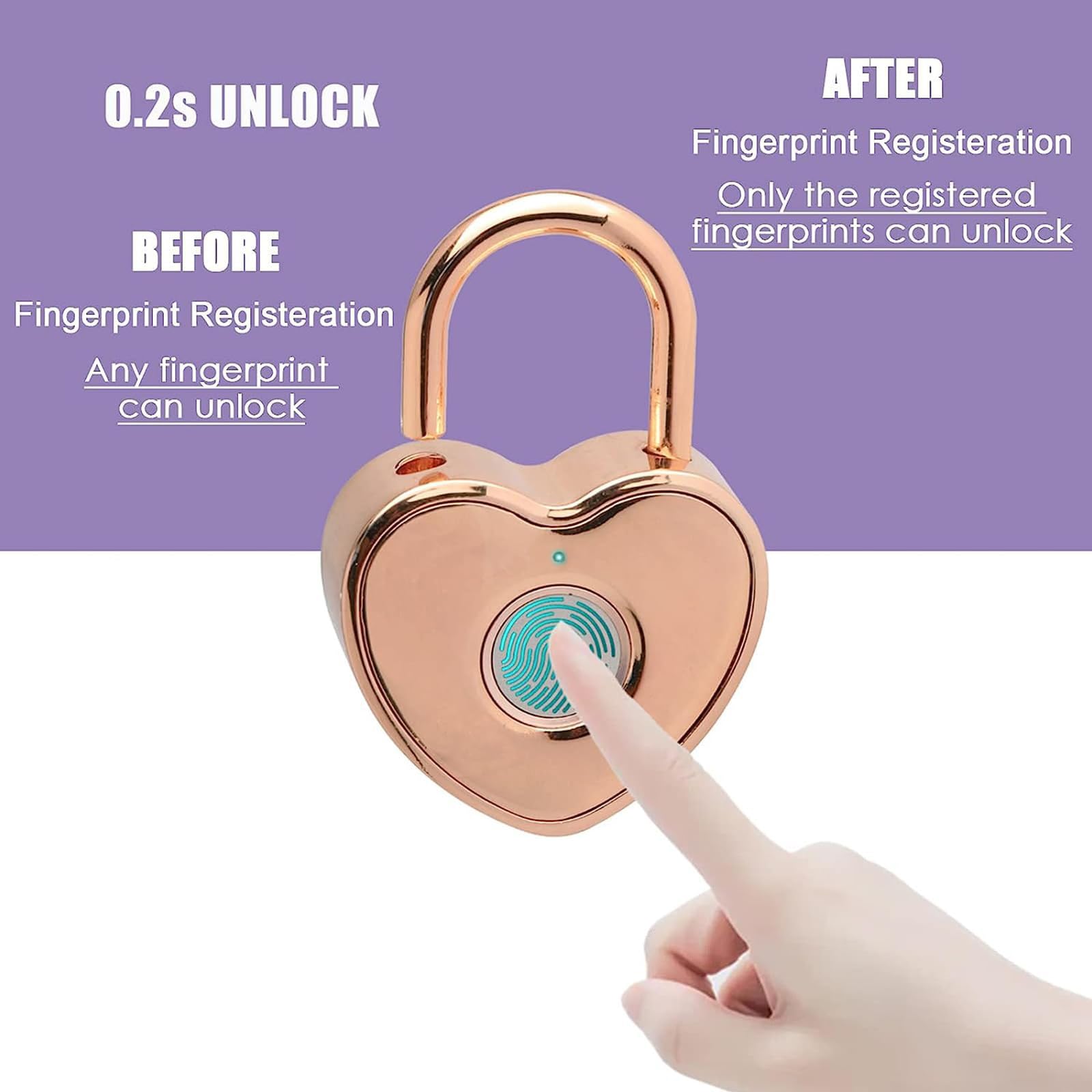 Candado de huellas dactilares, cerradura recargable por USB inteligente para taquillas de gimnasio, mochilas, maletas, diseño pequeño y compacto