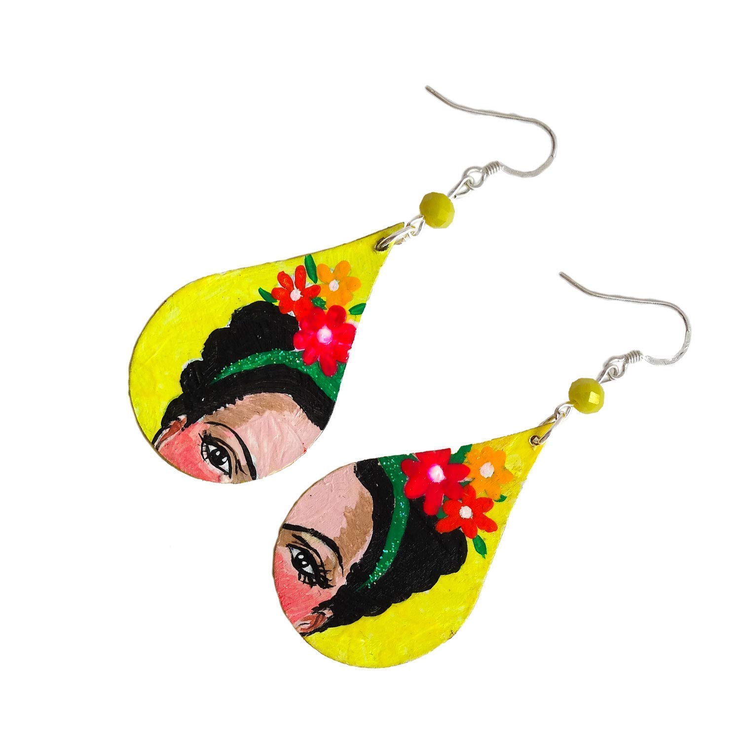 Orecchini dipinti a mano – I LOVE YOU! - OMAGGIO PITTRICE MESSICANA FRIDA - Orecchini pendenti, Orecchini da donna, Gioielli dipinti, Gancio in argento, Made in Italy, Regalo, Lavorazione Artigianale