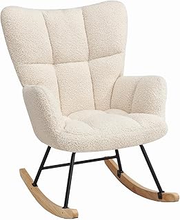 Schaukelstuhl, Moderner Sessel mit hoher Rückenlehne, Weicher Relaxstuhl & Stillsessel für Wohnzimmer, Schlafzimmer, Babyzimmer & Leseraum, Schaukelstuhl für Innen (Beige)