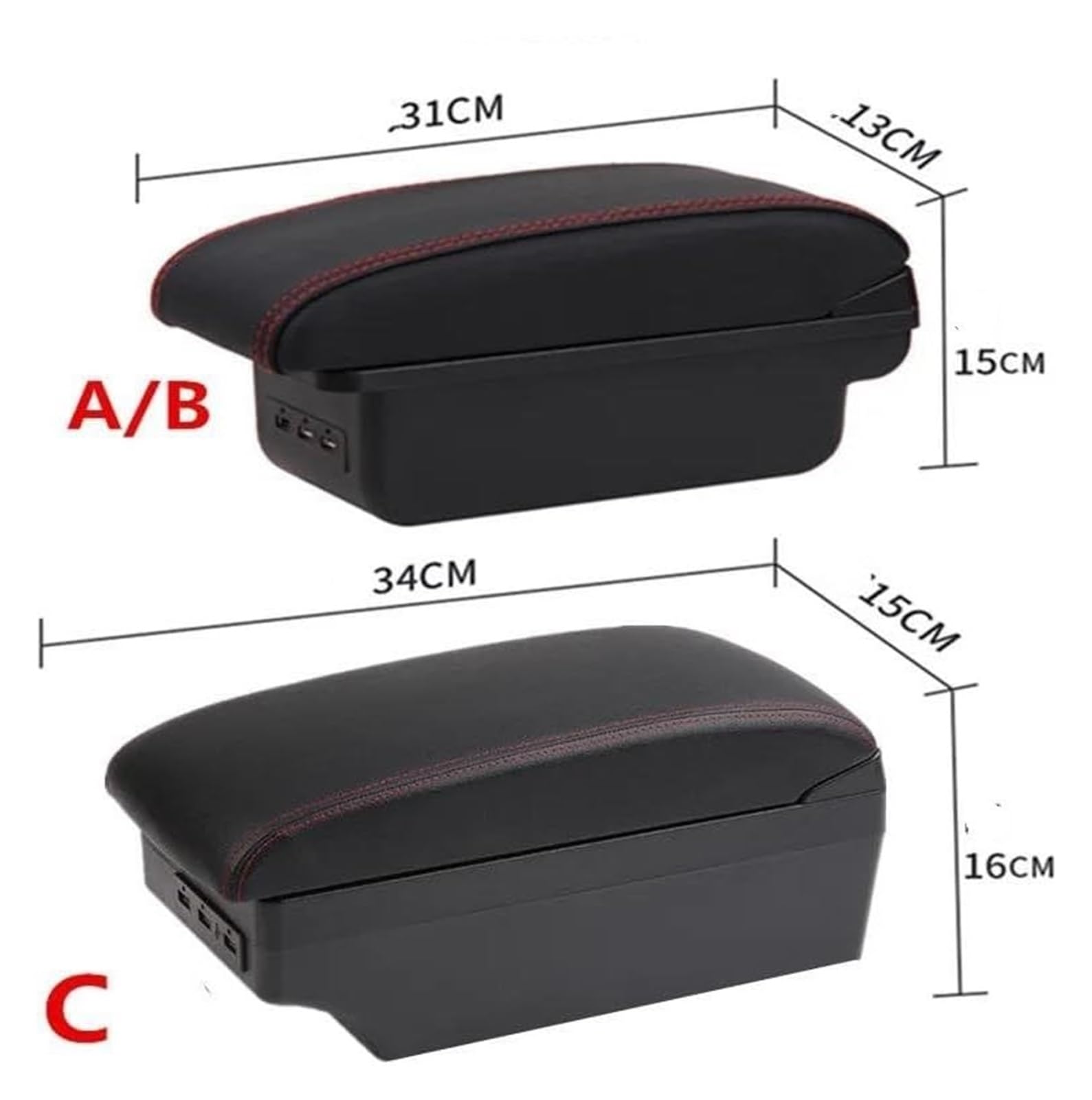 Per VW Per UP Bracciolo Auto Scatola Portaoggetti Interni Retrofit Ricarica USB Braccioli Accessori Copri Bracciolo Auto(A1 Black Red)
