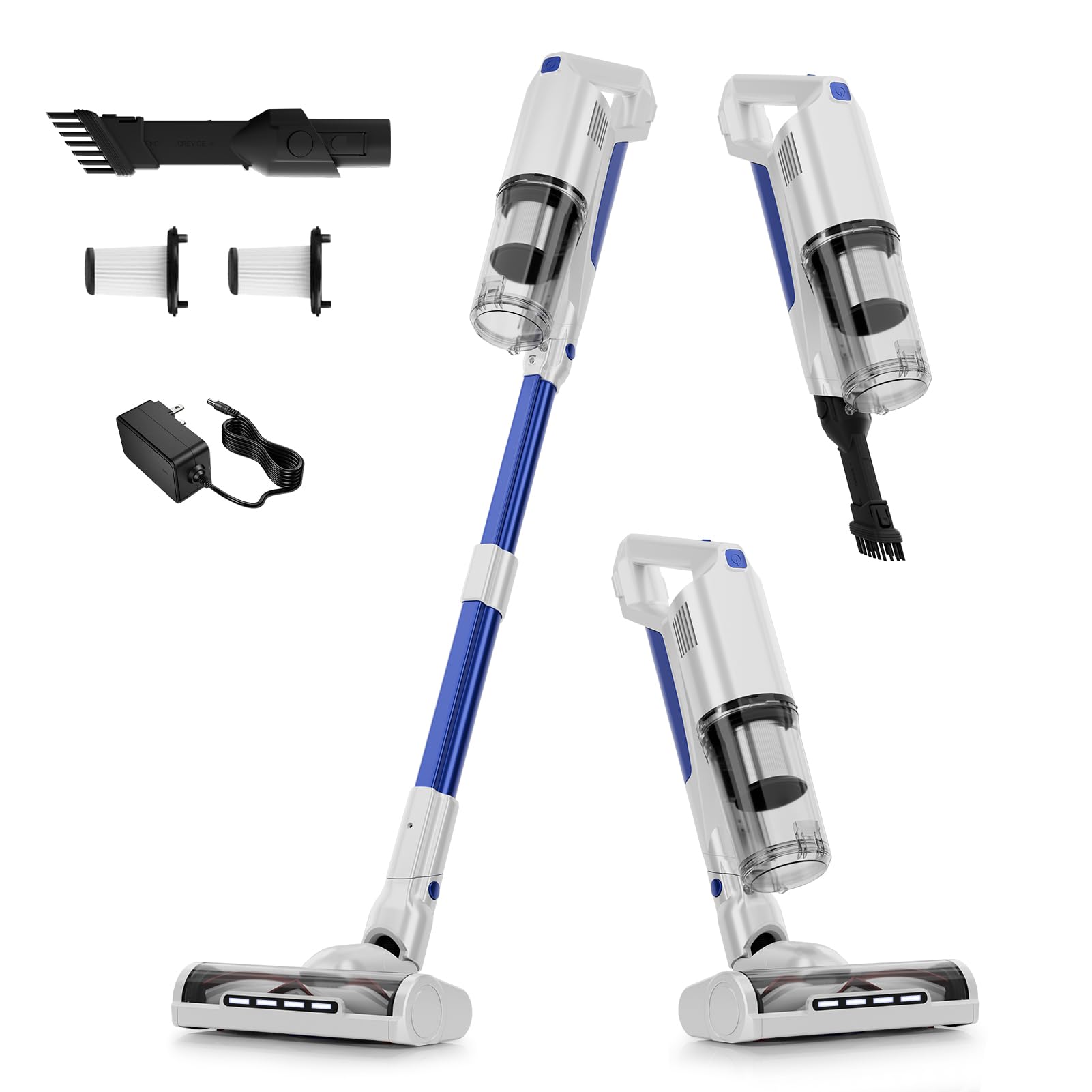 Whall Cordless Vacuum Cleaner, Upgraded Cordless Stick Vacuum Cleaner Strong Suction Brushless Motor, up to 55mins Runtime,Lightweight Handheld Vacuum for Home Carpet Hard Floor Pet Hair,Blue