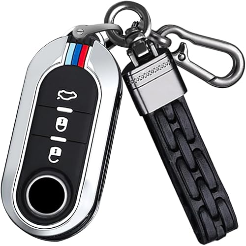 Miniatura 1 de SANRILY Funda luminosa de 3 botones para llavero Fiat 500 500C 500L 500X Abarth sin llave con llavero plateado