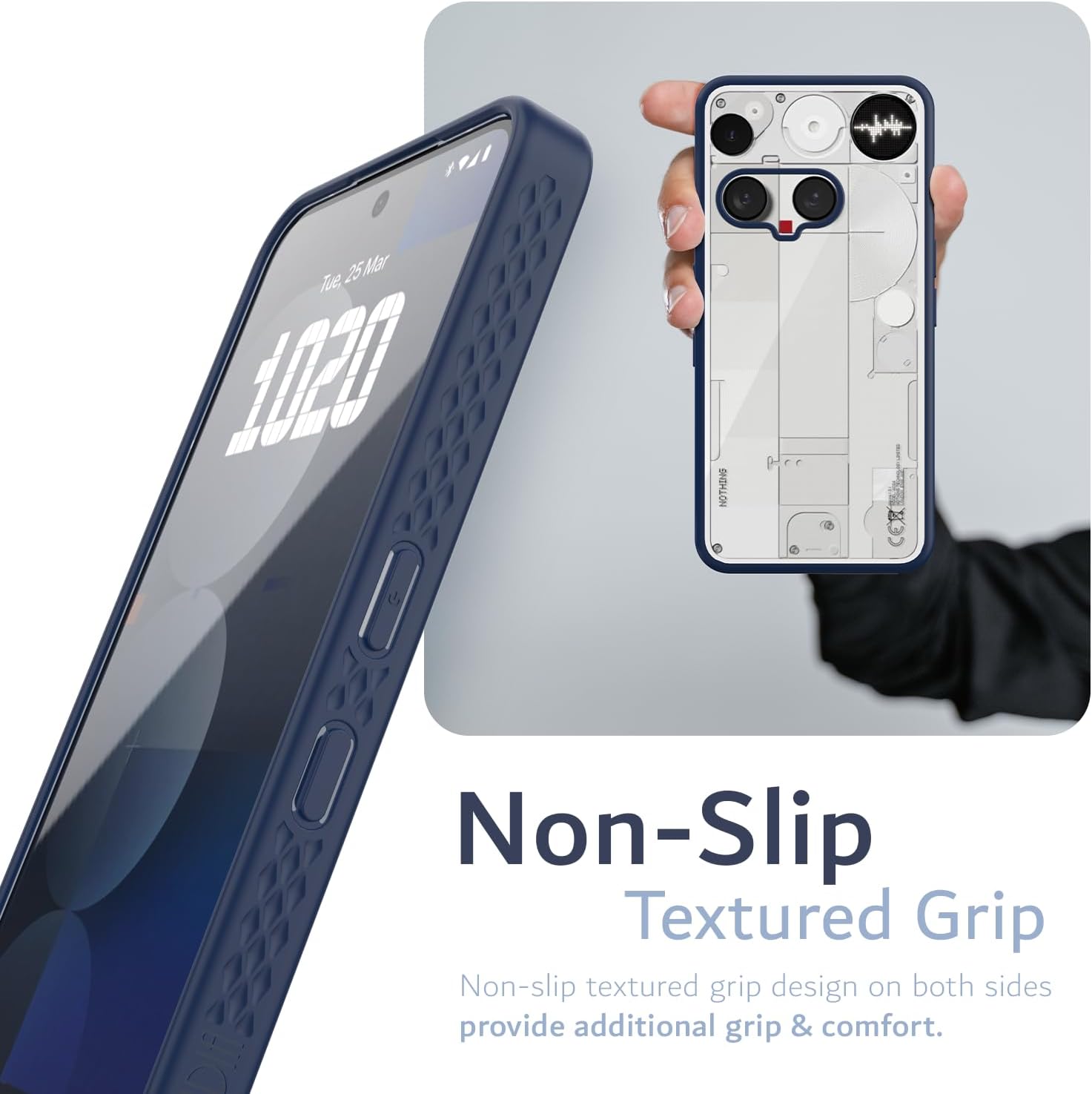 TUDIA Lucion Clear Fit Designed for Nothing Phone 3 Case (2025), Shockproof Matte TPU Bumper Anti-Yellowing Transparent Hard Back Slim Grip Protective Cases Cover (Indigo Blue) - Image 5