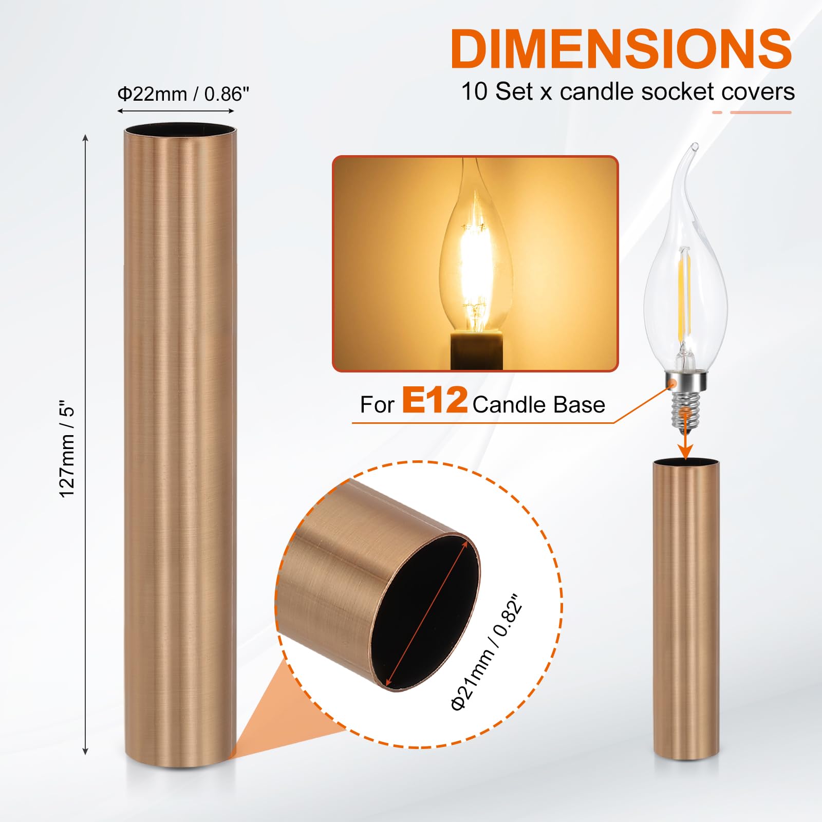 PATIKIL 5" Tall Candle Covers Sleeves, 10Pcs Metal E12 Chandelier Socket Sleeves with Insulation Heat Shrinkable Flame Retardant Tube Bulb Light Base Holder for Lamps, Red Bronze - Image 2