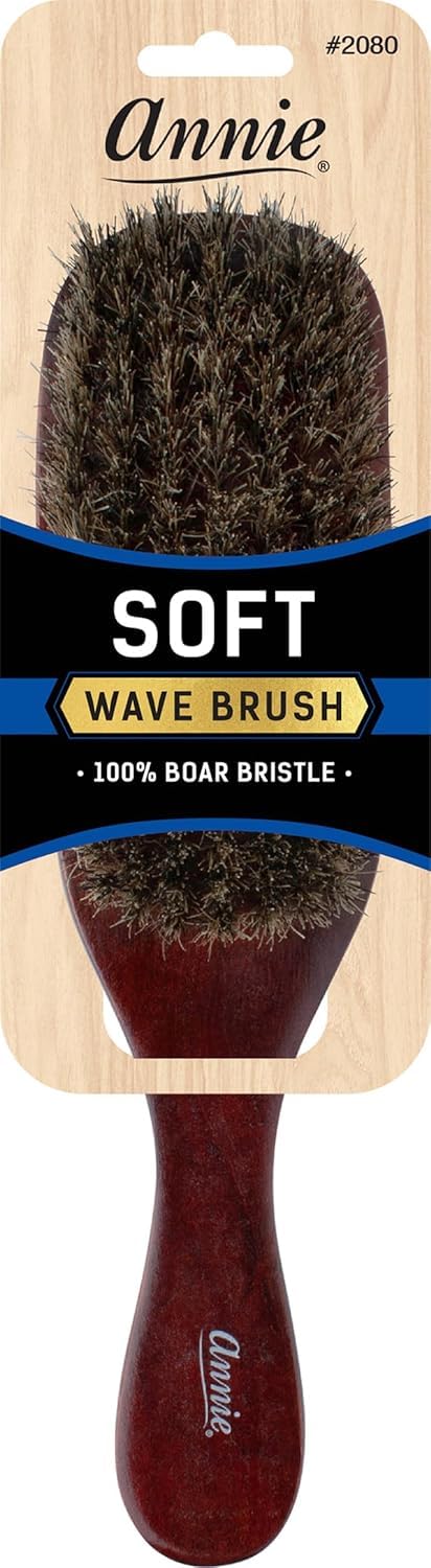 ANNIE Wave Soft Brush (Model:2080), Natural wood, boar bristles, wooden brush, won't pull on your hair, detangler, pulls out the knots
