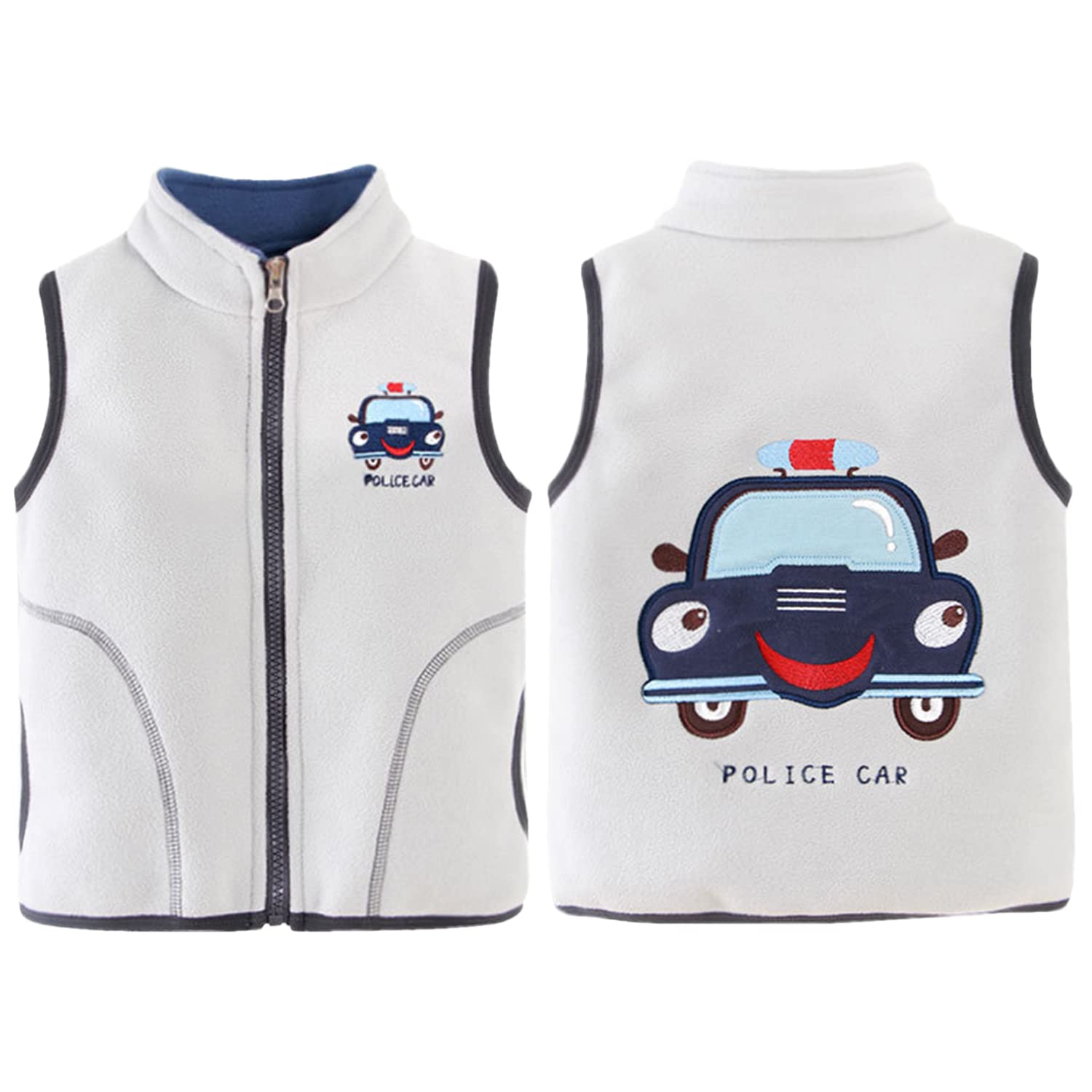 Bébé Enfants Garçons Gilet Polaire Fermeture Éclair Complète Col Montant Veste Sans Manches Manteau Survêtement Automne Hiver Gilets pour 1-8 Ans - Motif Voiture de Police