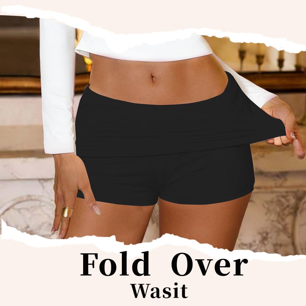 Womens Fold Over Shorts Elastic Waist Y2k Lounge Shorts Cute Pajama Micro Bottoms Skinny Mini Sleepwear - Image 2