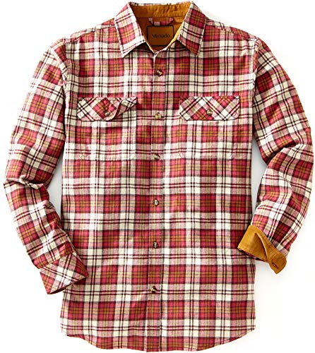 Venado Flannel Shirt for Men - Mens Flannel Plaid Shirt with Full Reach Gusset (X-Large, Plaid Chili)