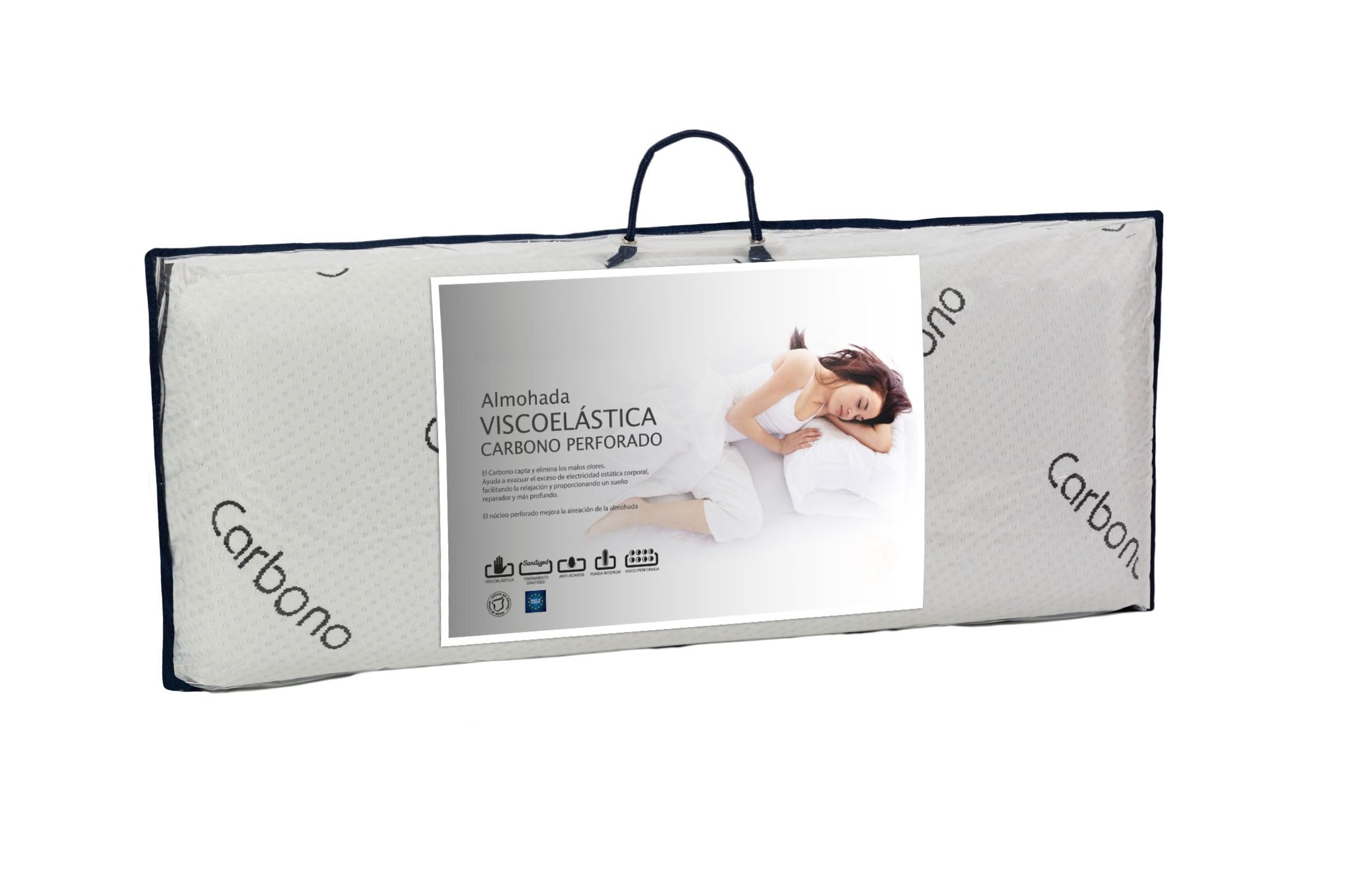 Moonia | Almohada Viscoelástica Negra Perforada de Carbono | Efecto Anti-estrés | Elimina los olores | Reduce la oxidación | Almohada Cervical | Almohada viscoelástica 135 cm | Antiácaros