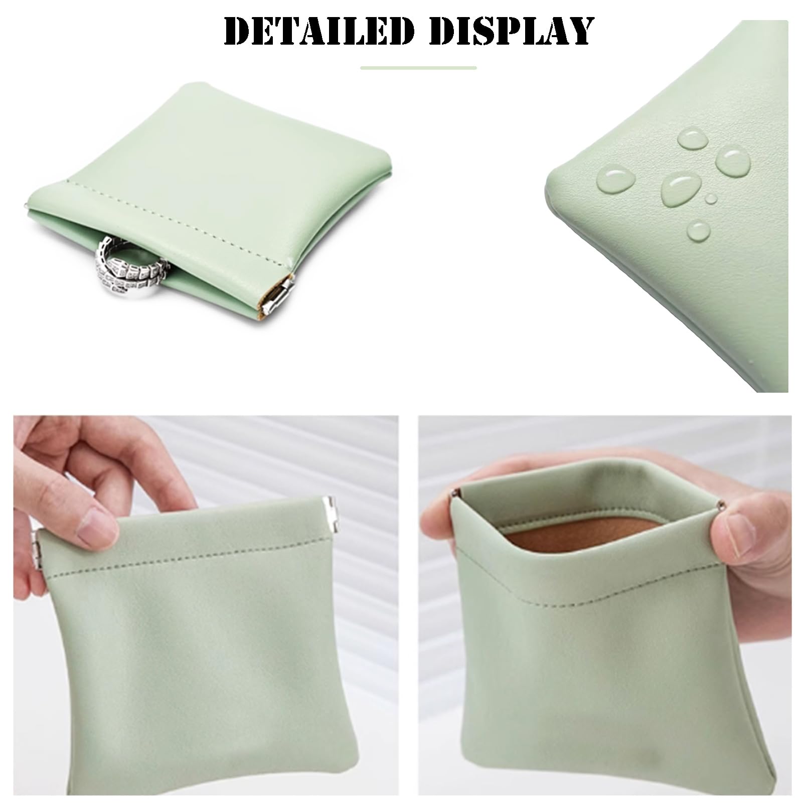 AJOJO 4 Pcs Lambskin Pocket Cosmetic Bags, 4 Size Waterproof Portable No Zipper Self-Closing Cute Small Makeup Pouch for Women, Pu Leather Bag for Cosmetics Headphones Jewelry (Green) 2
