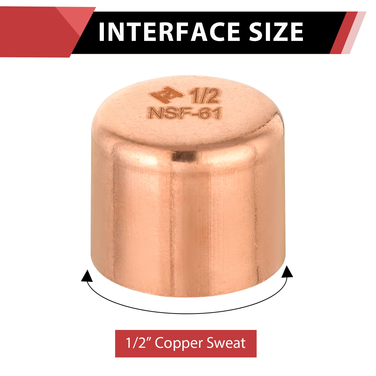 50-Pack 1/2-Inch Copper End Caps - Lead-Free Sweat Solder Plumbing Fittings