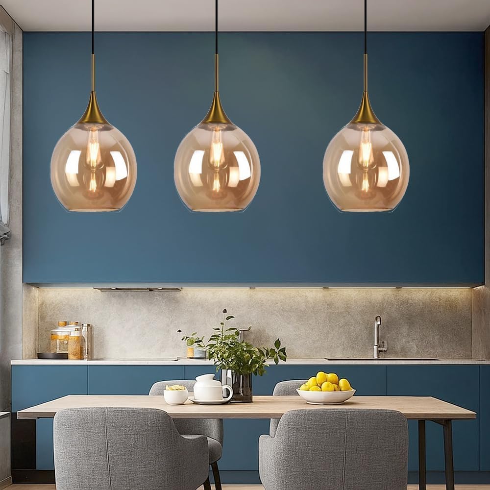 Lampadario a sospensione decorativa in metallo con sfera in vetro attacco E27 lampada contemporanea (Argento/Oro) A72 (ORO)