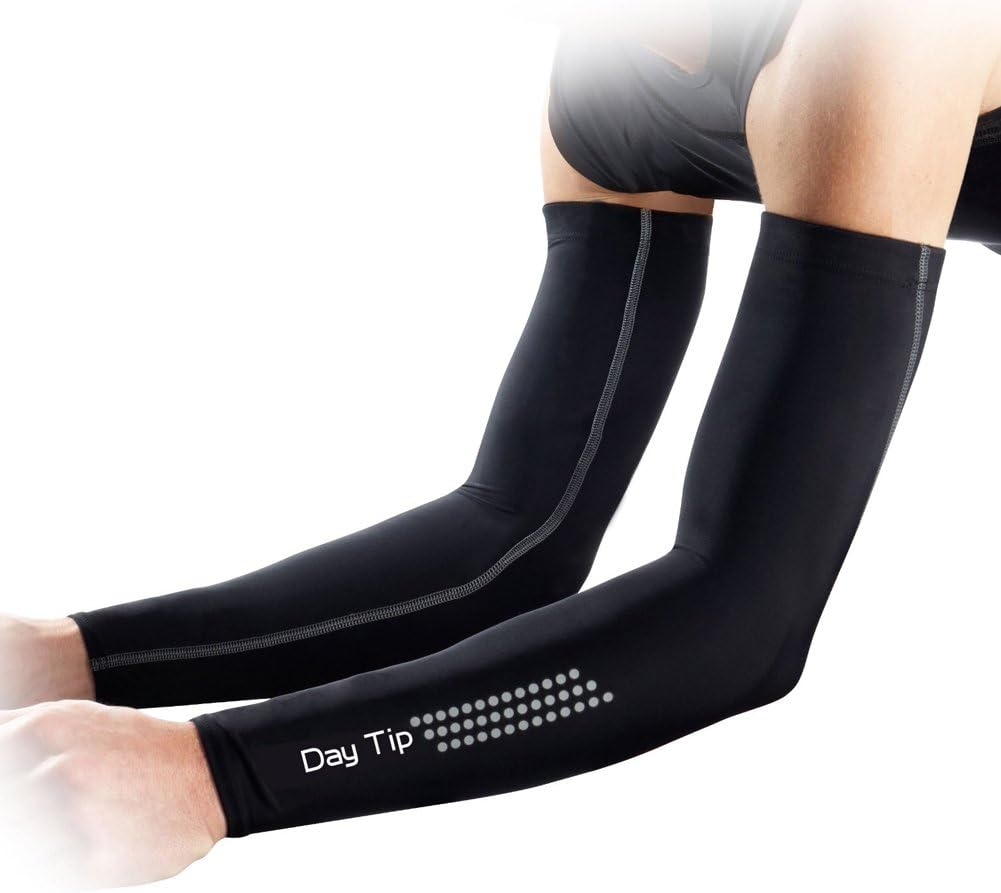 Alien Armor Compression Arm Sleeves, UV Protection Cooler, Sports Elbow Warmers Support Cycling,Golf,Hiking,Baseball,Basketball 1 Pair (L, Black)