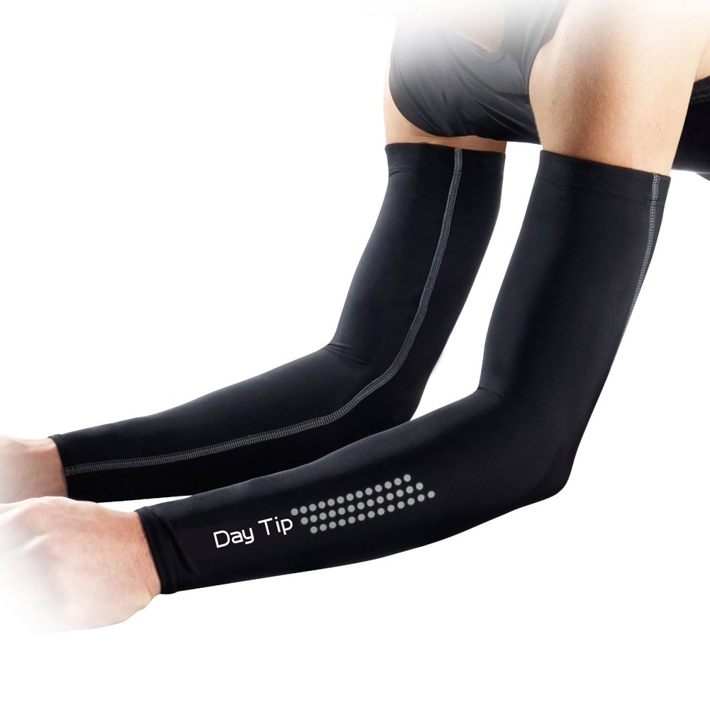 Alien Armor Compression Arm Sleeves, UV Protection Cooler, Sports Elbow Warmers Support Cycling,Golf,Hiking,Baseball,Basketball 1 Pair (L, Black)