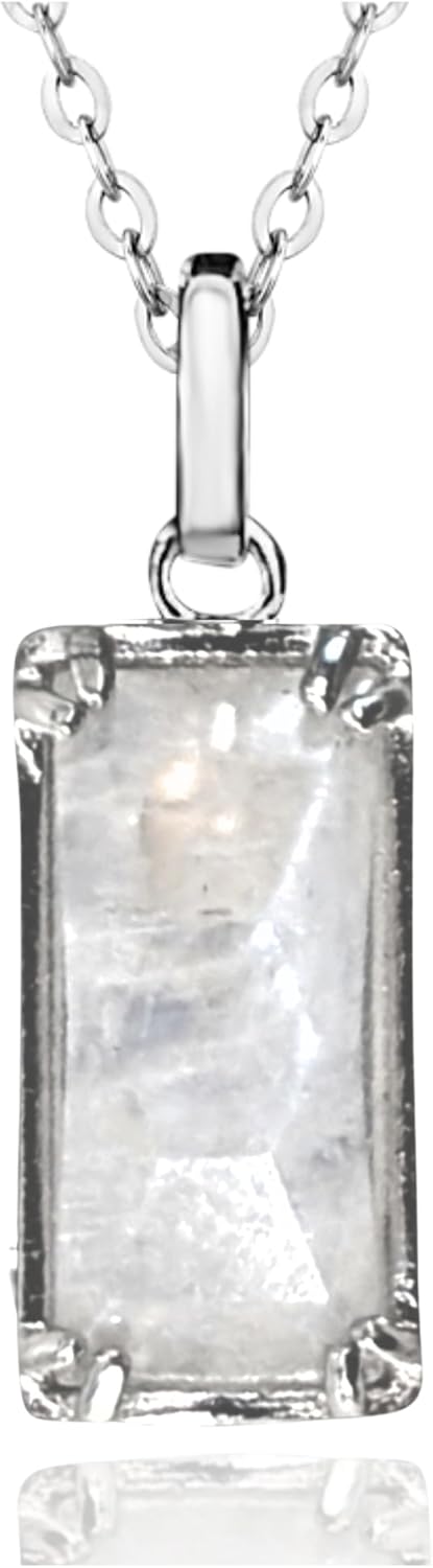 Genuine Rainbow Moonstone Necklace for Women | 925 Sterling Silver, Healing Crystal Jewelry | June Birthstone Necklace Adjustable 16”-18” Cable Chain Moonstone Pendant | Spiritual New Beginnings Gift for Women