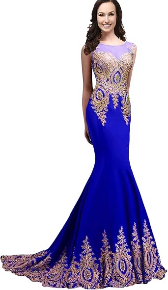 Kivary Sheer Top Mermaid Gold Lace Long Crystals Formal Evening Prom Dresses