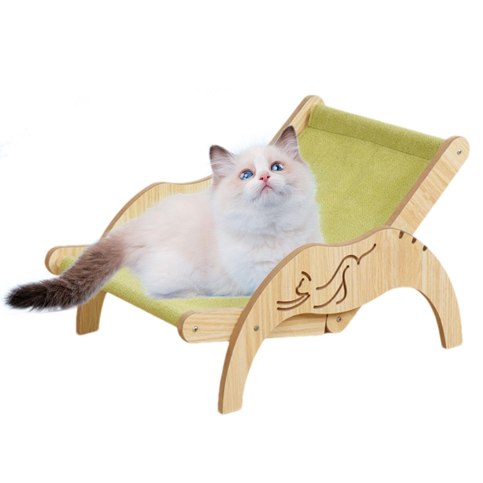 Chaise en sisal pour chat, chaise de plage, hamac pour chat | Lit surélevé pour chaton, chaise longue réglable avec griffoir en sisal, tapis confortable, chaise de plage pour chats de petite, moyenne