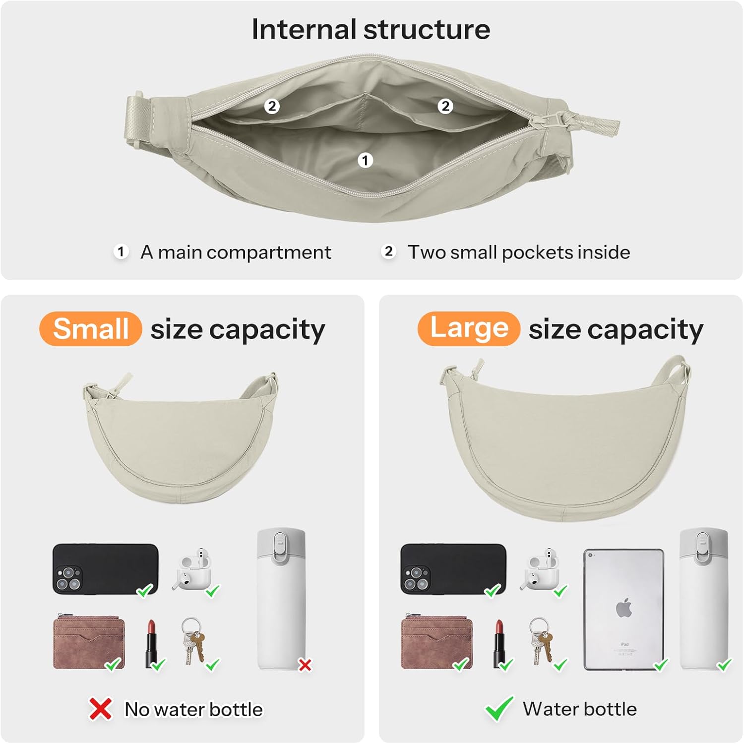 YIKOEE Crescent Bag for Women Men Small Sling Crossbody Bag with Half Moon Shape - Image 5