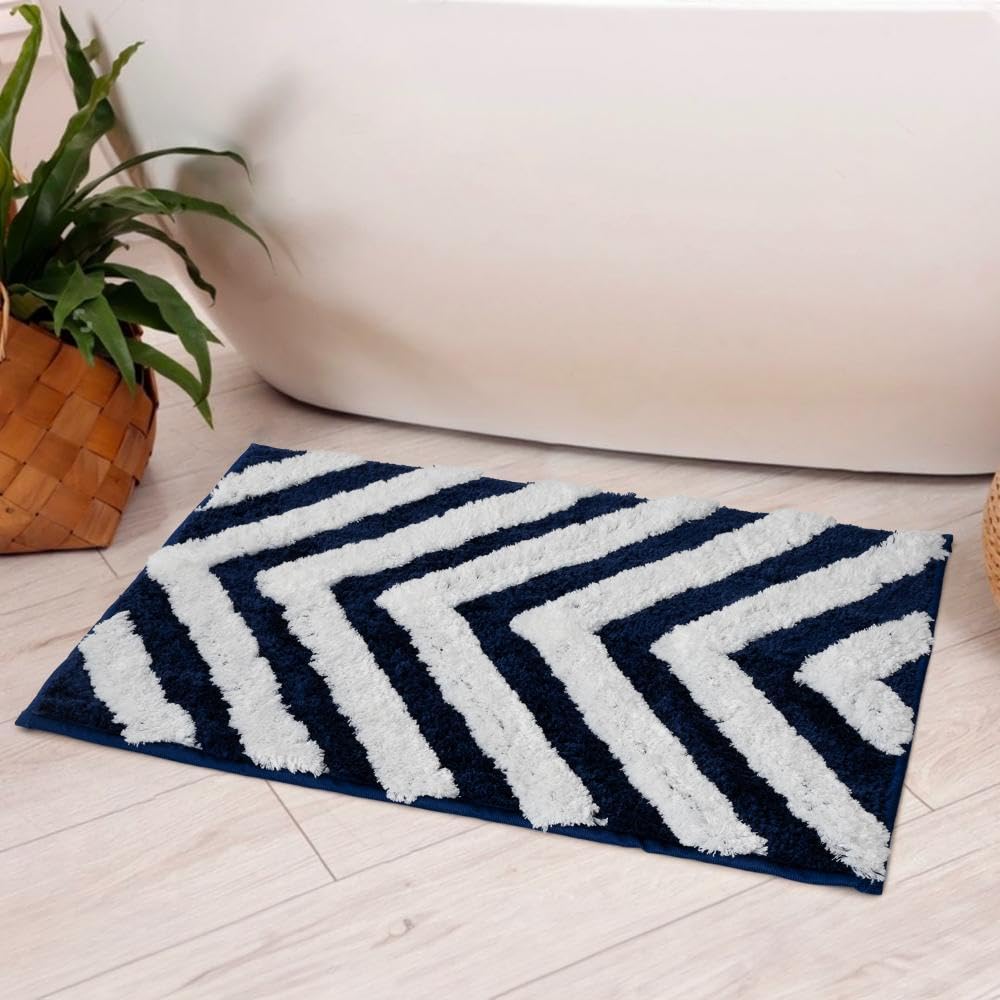 Wakefit Anti-Skid Bathroom Mat for Floor | Microfiber | Polyester | Aztec Serene (Blue, 40x60 cm, Set of 1)