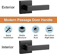 Vista 2 de Juego de 5 manijas de puerta de paso para interiores negras (sin cerradura), paquete de 5 pomos de puerta resistentes para pasillo o armario, manija