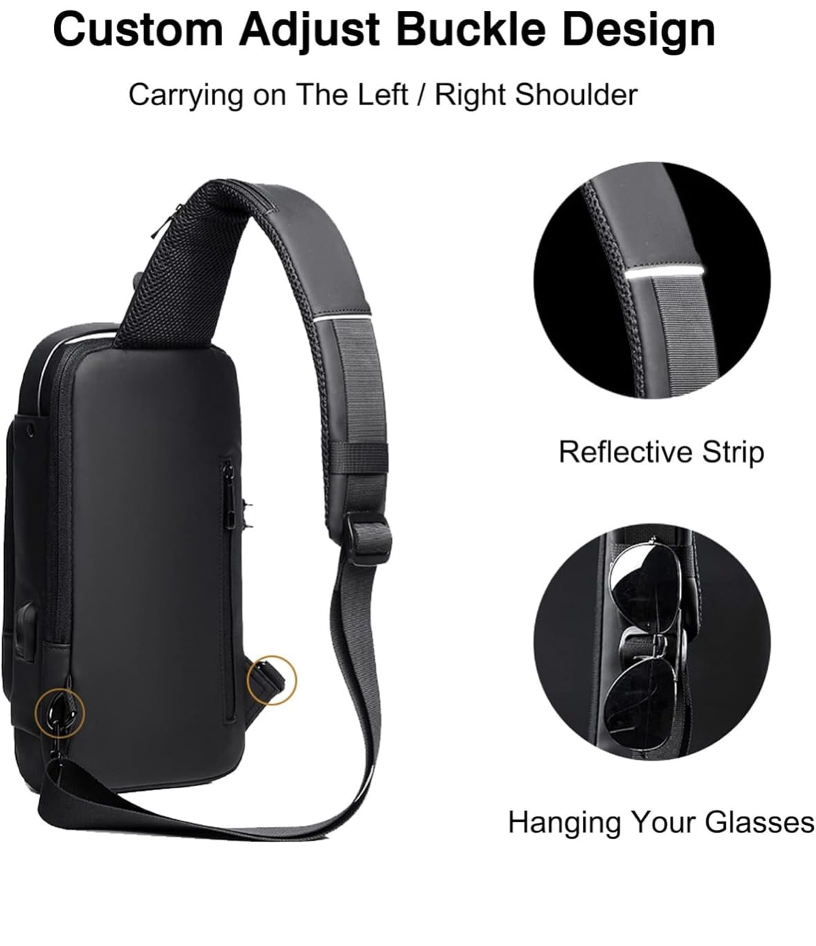 Genérico Bolso Cruzado Antirrobo para Hombre con Puerto USB, Impermeable, Ideal para Viajes, Ciclismo y Uso Diario