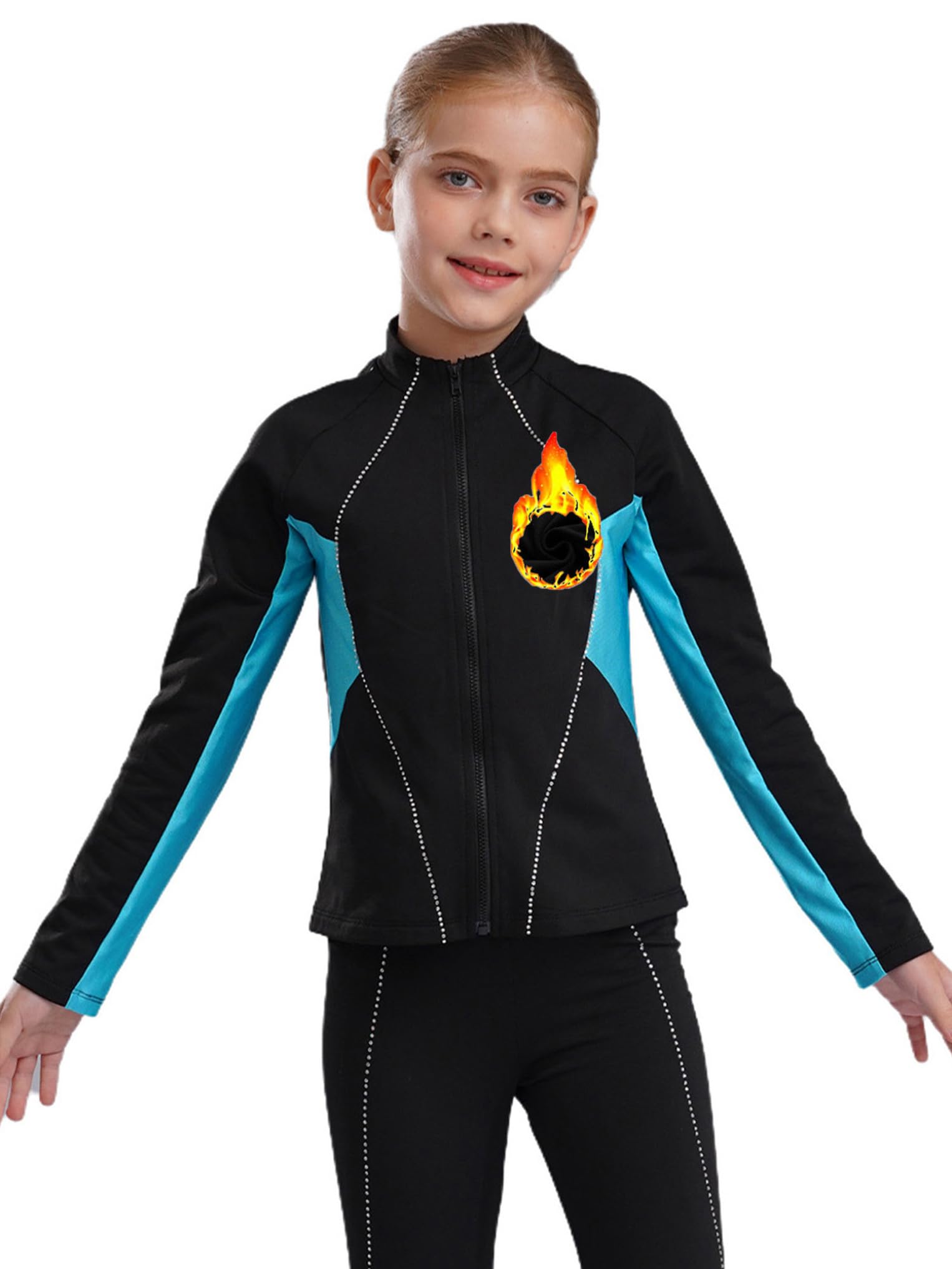 Oyolan Enfant Fille Ensemble de Patinage Artistique Tenue Sport Veste Chaud Polaire Pantalon Legging Costume Patinage sur Glace Danse