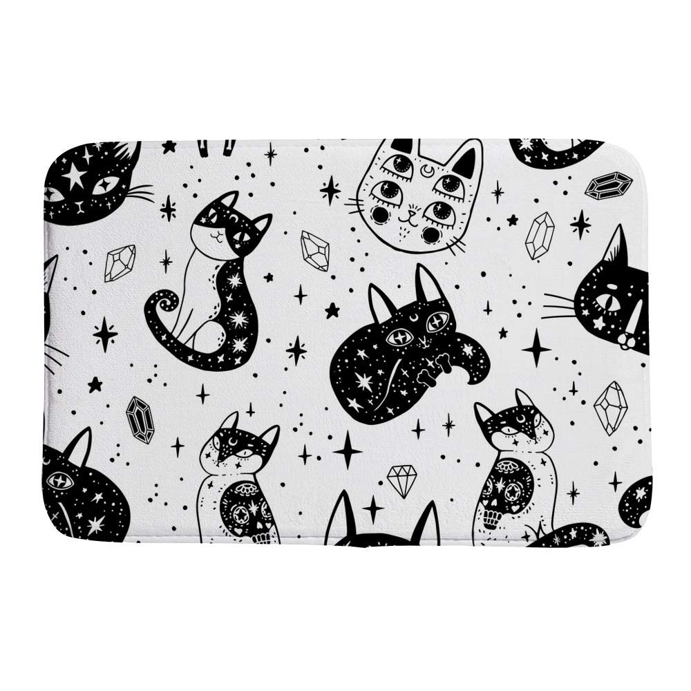 Tapis de bain en velours corail absorbant motif chat de sorcière