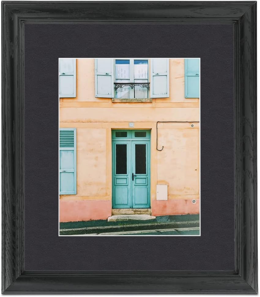 ArtToFrames 6x11 inch Black Stain on Solid Red Oak Picture Frame with 2 Inch Single Black Mat, SingleMat-0066-59504-YBLK-6x11-89