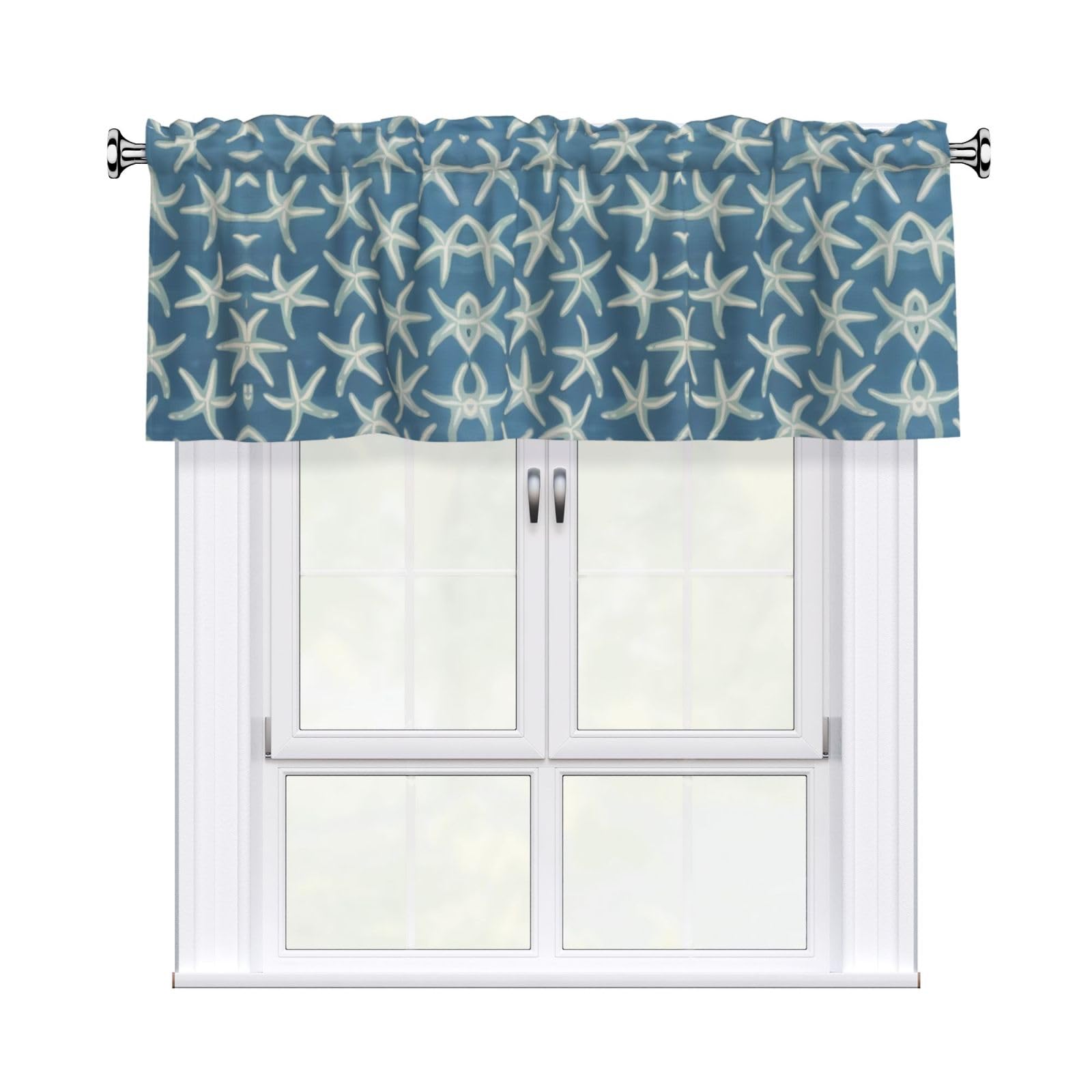 WHJDPP Starfish Coastal Wool Prints Charming Kitchen Window Cover – 54x18 Inch Peach Skin Valance with Decorative Print