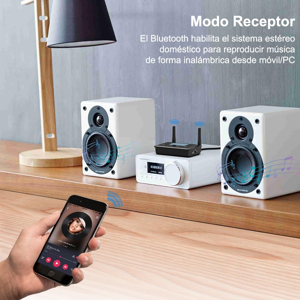 1Mii B03+ Transmisor Receptor Bluetooth para TV y Equipo HiFi, Adaptador Bluetooth 5.3 Largo Alcance para Audio TV con Pantalla, aptX Low Latency & HD & Adaptive, Entradas/Salidas Óptica RCA AUX 3,5mm