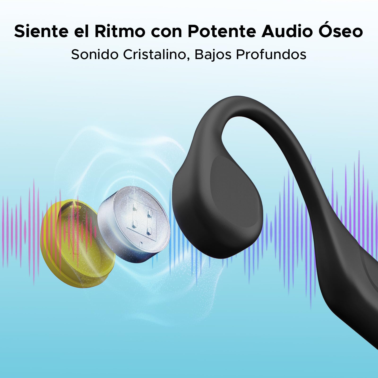 BoneBeatRunRay Auriculares Conduccion Auriculares Deportivos Inalámbricos Open-Ear con Luz LED Seguridad Auriculares Impermeables IP66 10h Autonomía Carga Rápida para Correr Gimnasio-Negro