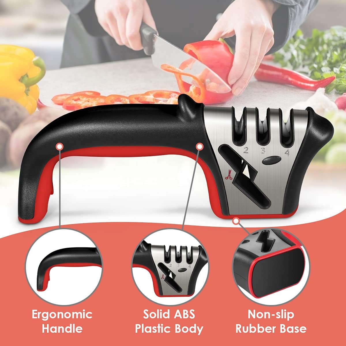 Knife Sharpener, 4-in-1 Kitchen Knife Accessories, Easy Sharpening 4-Stage Kitchen Sharpener Helps Repair, Restore and Polish Blades, Safely and Easy to Use for Kitchen, Camping & Hiking: Home & Kitchen