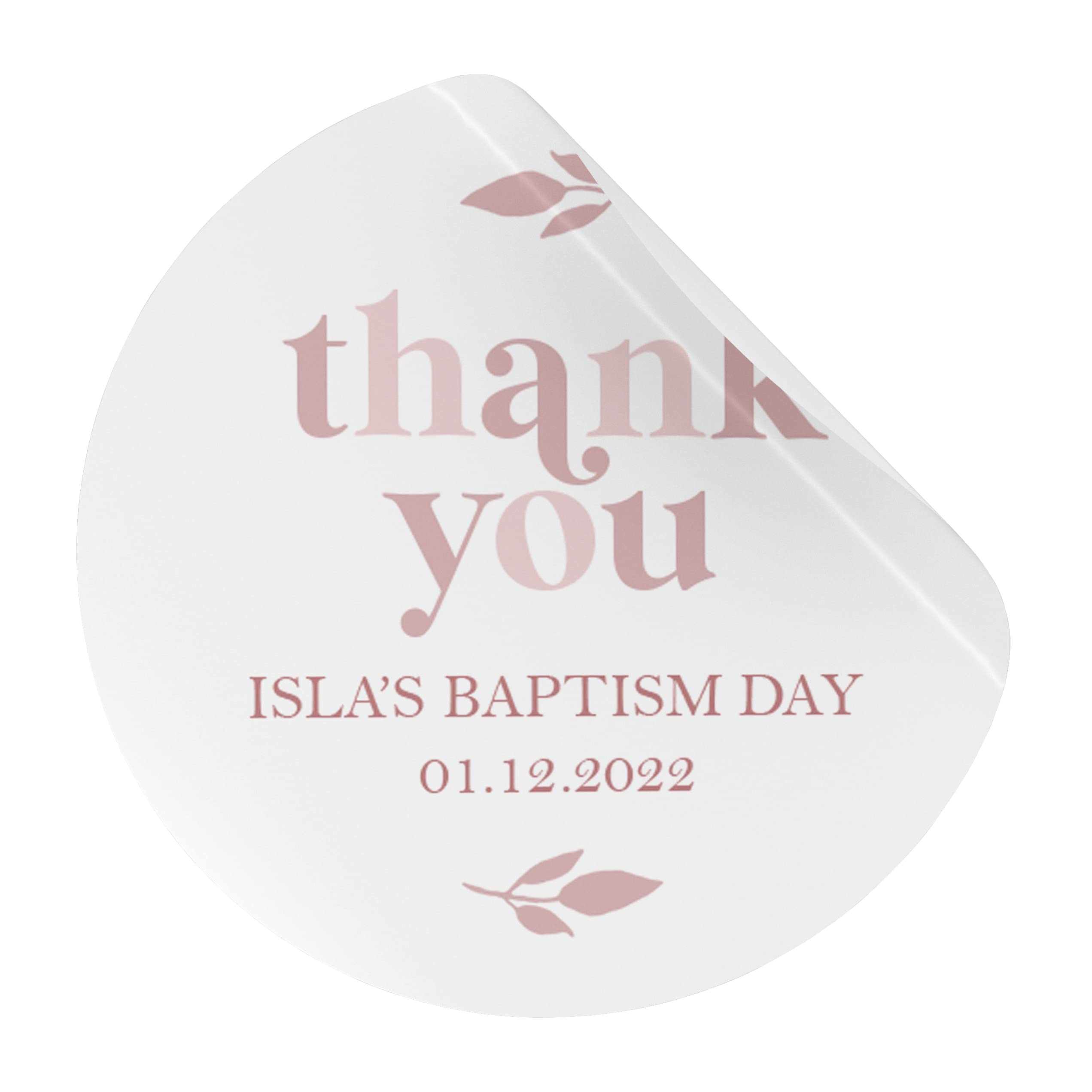 Personalised Thank You Stickers for Baby Shower/Christening/Baptism/Birthday Party in Brown, Pink or Blue (LA7) (37mm (35 per Sheet), Brown)