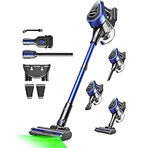 50Min Aspirapolvere Senza Fili Potente, 450W Scopa Elettrica Senza Fili, 40KPA Scopa Elettrica, 1,5 L Contenitore per la Polvere Aspirapolvere Senza Fili, Aspirapolvere Con filtro a 8 strati, Blu