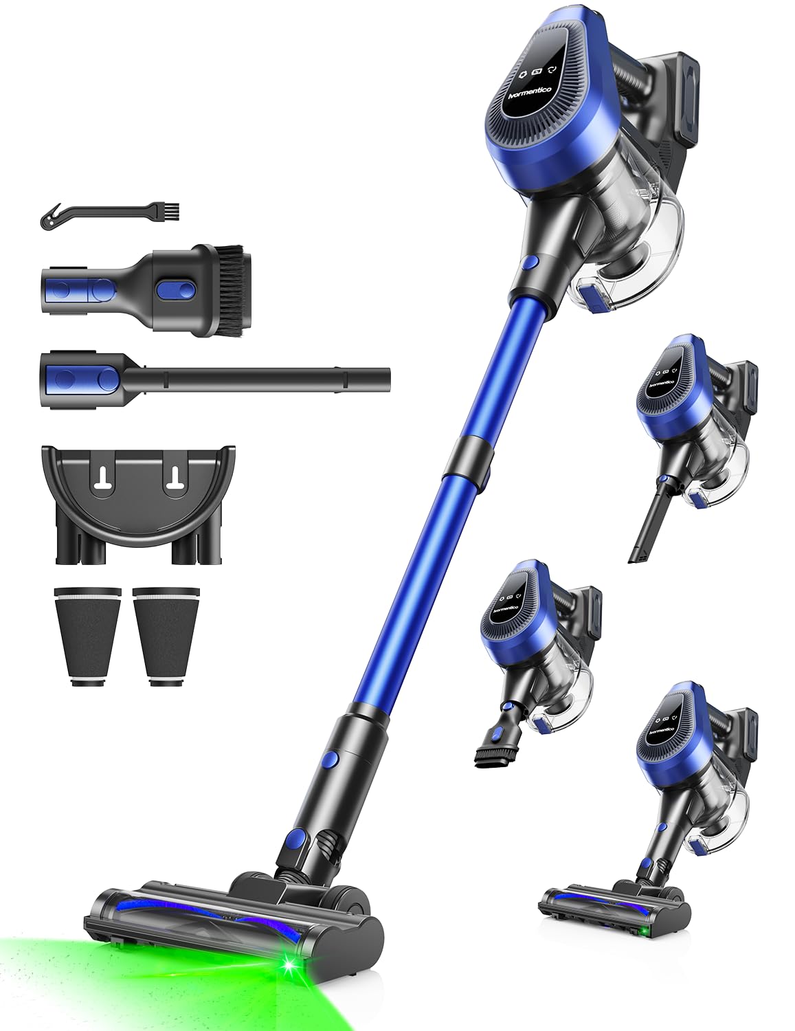 50Min Aspirapolvere Senza Fili Potente, 550W Scopa Elettrica Senza Fili, 50KPA Scopa Elettrica, 1,5 L Contenitore per la Polvere Aspirapolvere Senza Fili, Aspirapolvere Con filtro a 8 strati, Blu